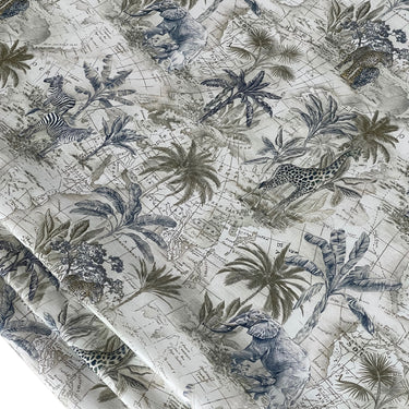 Luxury Safari Decor Fabric – Monochrome Animal Map – Curtain and Blind Making – Natural Cotton